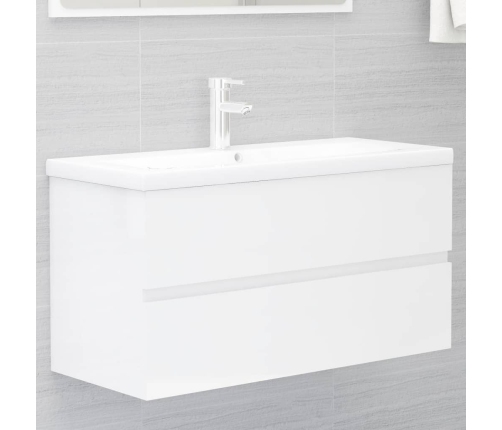 Set muebles de baño 2 piezas madera contrachapada blanco brillo