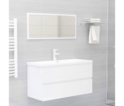 Set muebles de baño 2 piezas madera contrachapada blanco brillo