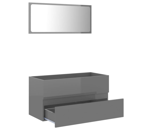 Set muebles de baño 2 piezas madera contrachapada gris brillo