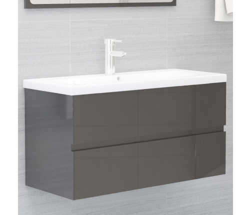 Set muebles de baño 2 piezas madera contrachapada gris brillo