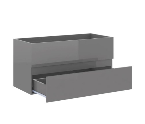 Set muebles de baño 2 piezas madera contrachapada gris brillo