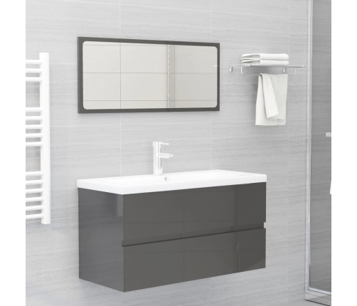 Set muebles de baño 2 piezas madera contrachapada gris brillo