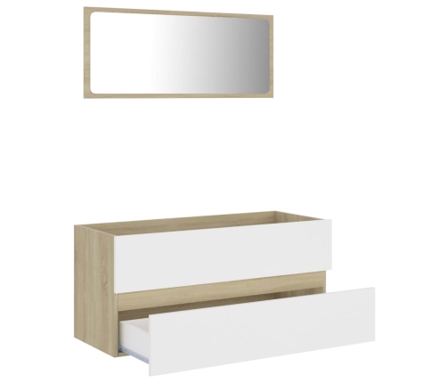 Set de muebles de baño 2 pzas madera contrachapada blanco roble