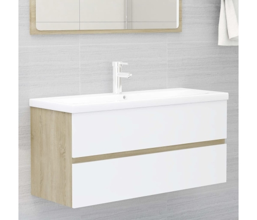 Set de muebles de baño 2 pzas madera contrachapada blanco roble