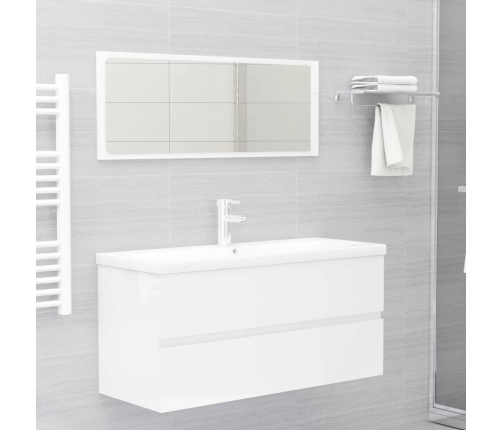 Set muebles de baño 2 piezas madera de ingeniería blanco brillo