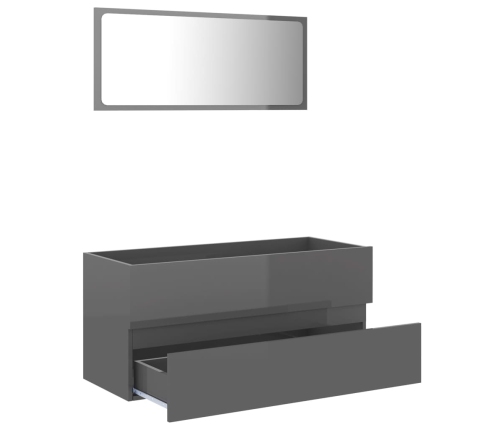 Set muebles de baño 2 piezas madera de ingeniería gris brillo