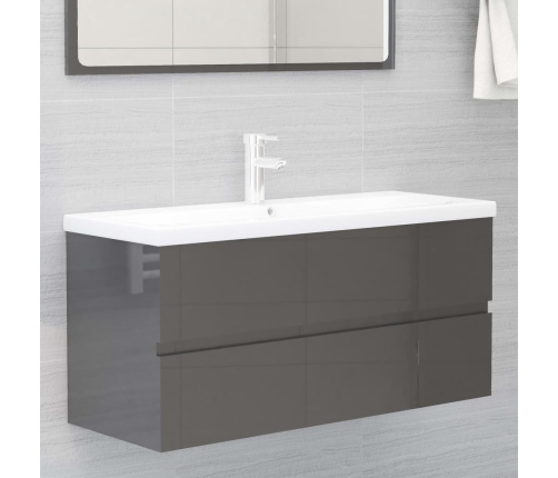 Set muebles de baño 2 piezas madera de ingeniería gris brillo