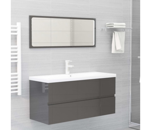 Set muebles de baño 2 piezas madera de ingeniería gris brillo