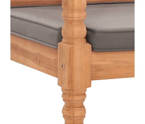 Banco Batavia madera maciza de teca con cojín gris oscuro 120cm