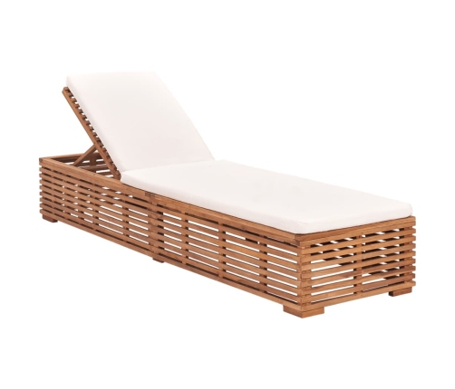 vidaXL Tumbona con cojín madera maciza de teca crema