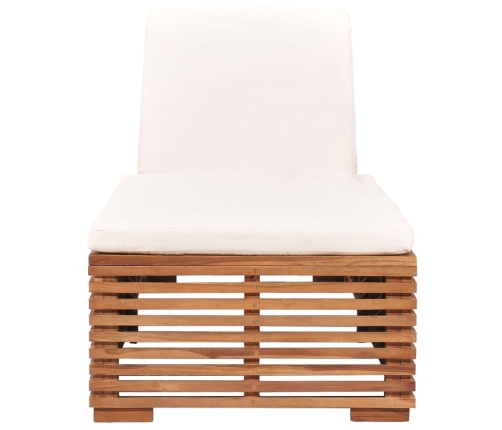 vidaXL Tumbona con cojín madera maciza de teca crema