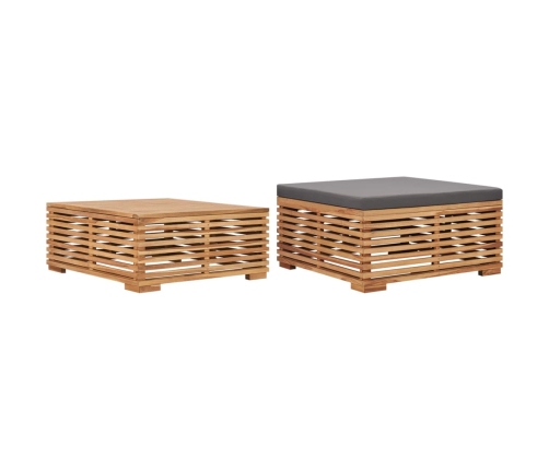 Set de mesa reposapiés de jardín cojín gris oscuro madera teca