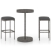 Set muebles bar jardín 3 piezas y cojines ratán sintético gris