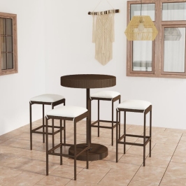 Set de bar para jardín 5 pzas y cojines ratán sintético marrón