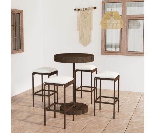 Set de bar para jardín 5 pzas y cojines ratán sintético marrón