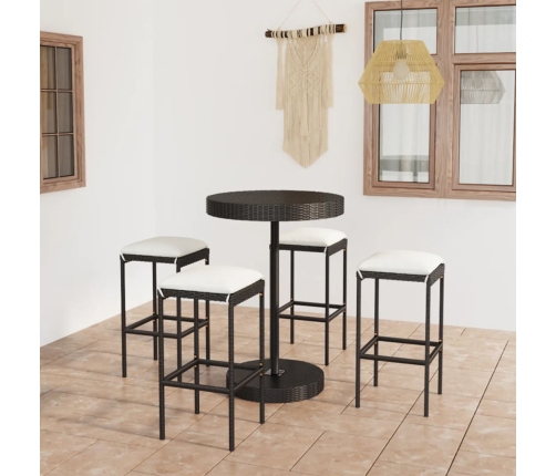 Set de bar para jardín 5 pzas y cojines ratán sintético negro