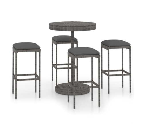 Set muebles bar jardín 5 piezas y cojines ratán sintético gris