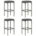 Set muebles bar jardín 5 piezas y cojines ratán sintético gris