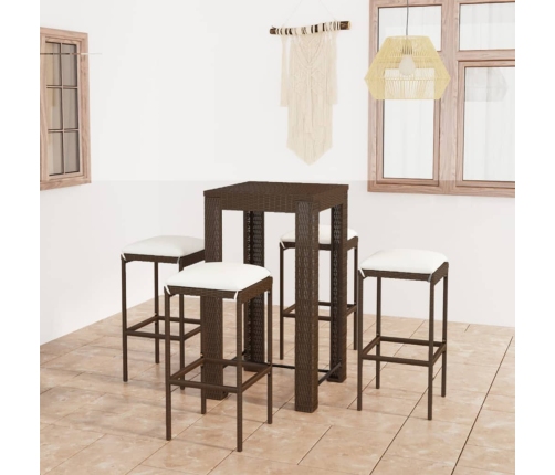 Set de bar para jardín 5 pzas y cojines ratán sintético marrón