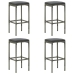Set muebles bar jardín 5 piezas y cojines ratán sintético gris