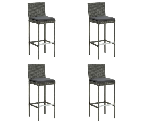 Set muebles bar jardín 5 piezas y cojines ratán sintético gris