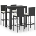 Set muebles bar jardín 5 piezas y cojines ratán sintético negro