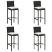 Set muebles bar jardín 5 piezas y cojines ratán sintético negro