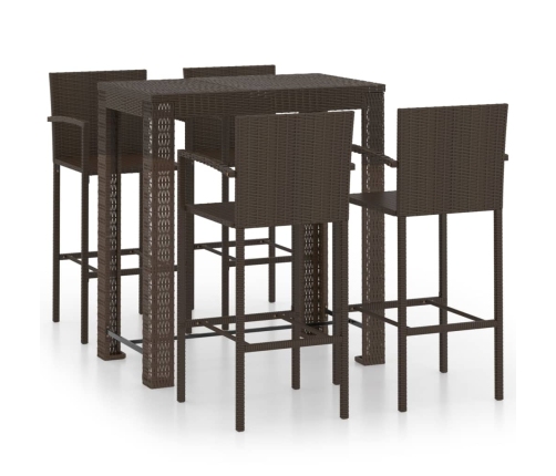 Muebles de bar de jardín 5 pzas ratán PE reposabrazos marrón