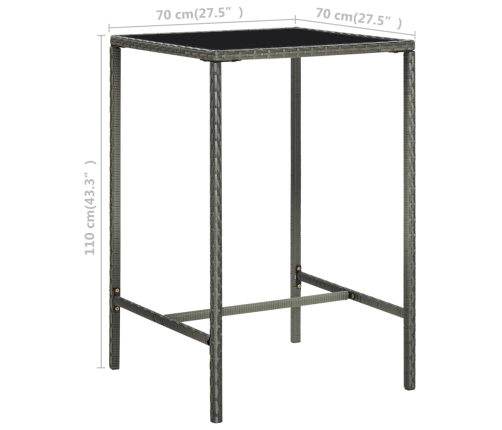 Mesa y taburetes altos jardín 3 piezas ratán sintético gris