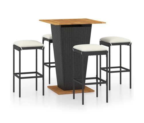 Set de muebles de bar de jardín 5 pzas y cojines ratán PE negro