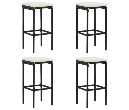 Set de muebles de bar de jardín 5 pzas y cojines ratán PE negro
