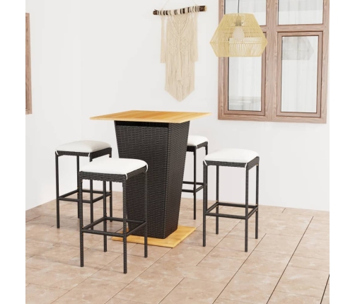 Set de muebles de bar de jardín 5 pzas y cojines ratán PE negro