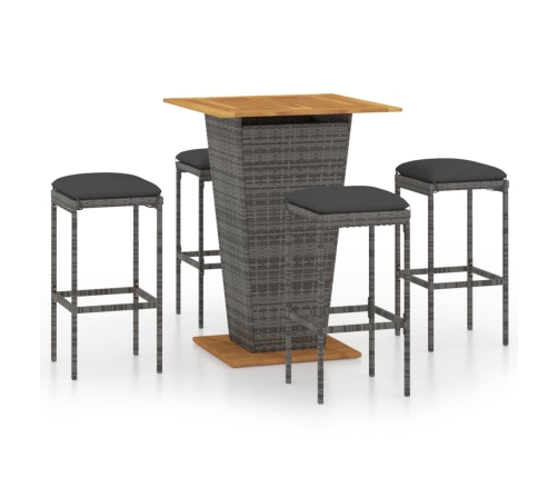 Set de muebles de bar de jardín 5 pzas y cojines ratán PE gris