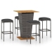 Set de muebles de bar de jardín 5 pzas y cojines ratán PE gris