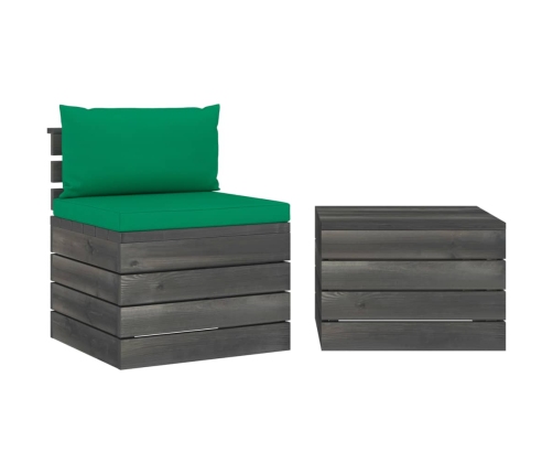 Muebles de jardín de palets 2 piezas cojines madera maciza pino