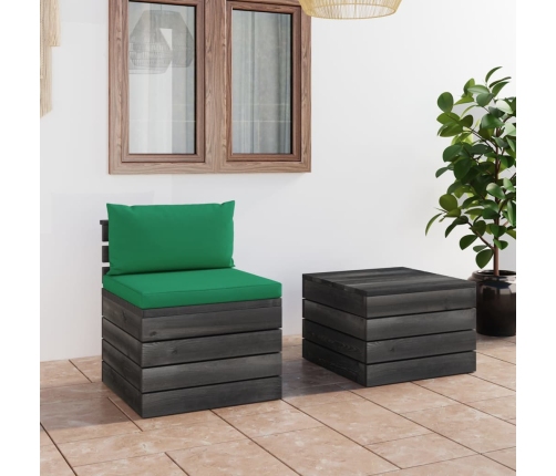 Muebles de jardín de palets 2 piezas cojines madera maciza pino