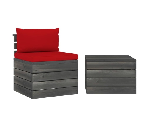 Muebles de jardín de palets 2 piezas cojines madera maciza pino