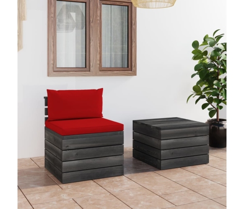 Muebles de jardín de palets 2 piezas cojines madera maciza pino
