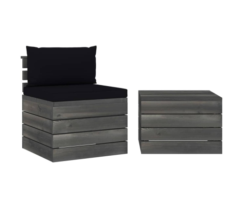 Muebles de jardín de palets 2 piezas cojines madera maciza pino