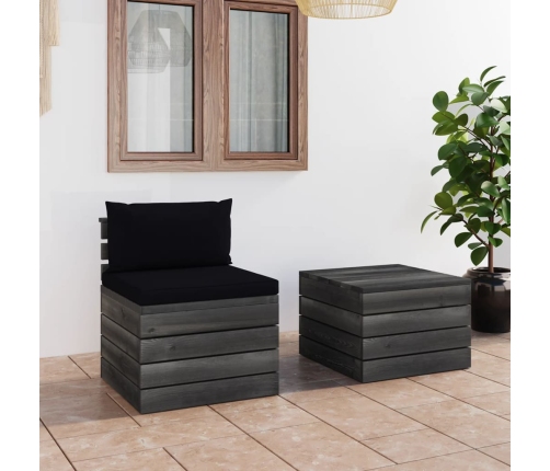 Muebles de jardín de palets 2 piezas cojines madera maciza pino
