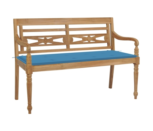 vidaXL Banco Batavia madera maciza de teca con cojín azul 120 cm