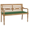 Banco Batavia madera maciza de teca con cojín verde 120 cm