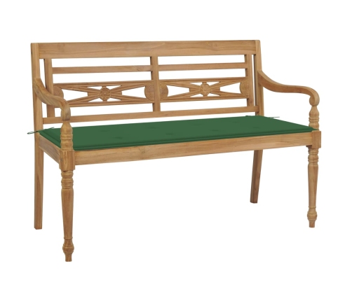 Banco Batavia madera maciza de teca con cojín verde 120 cm