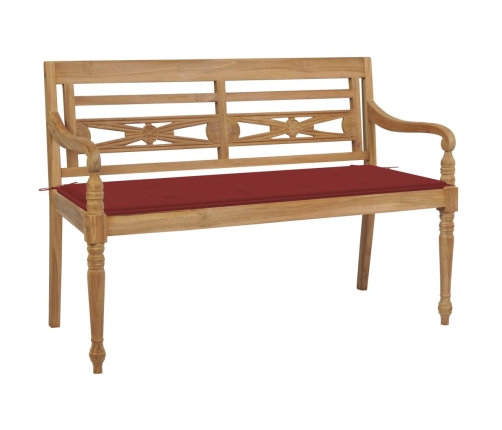 Banco Batavia madera maciza de teca con cojín rojo 120 cm