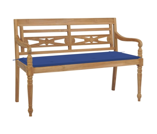 Banco Batavia madera maciza de teca con cojín azul royal 120 cm