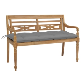 Banco Batavia de teca maciza con cojín gris 120 cm
