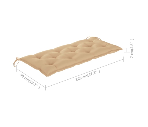 Banco Batavia de teca maciza con cojín beige 120 cm