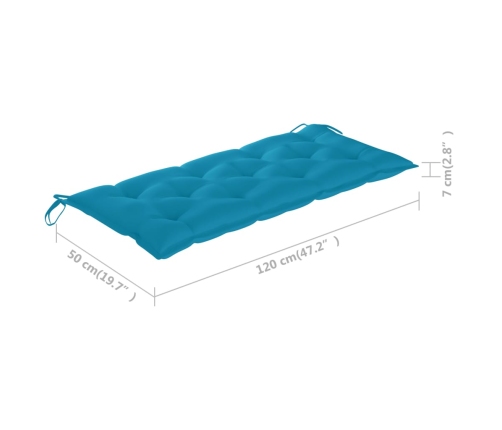 Banco Batavia de teca maciza con cojín azul claro 120 cm