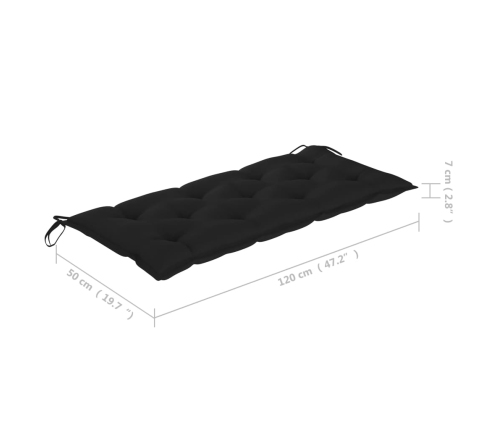 Banco Batavia de teca maciza con cojín negro 120 cm