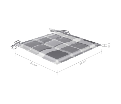 vidaXL Sillas de jardín 4 uds madera maciza teca cojines cuadros gris